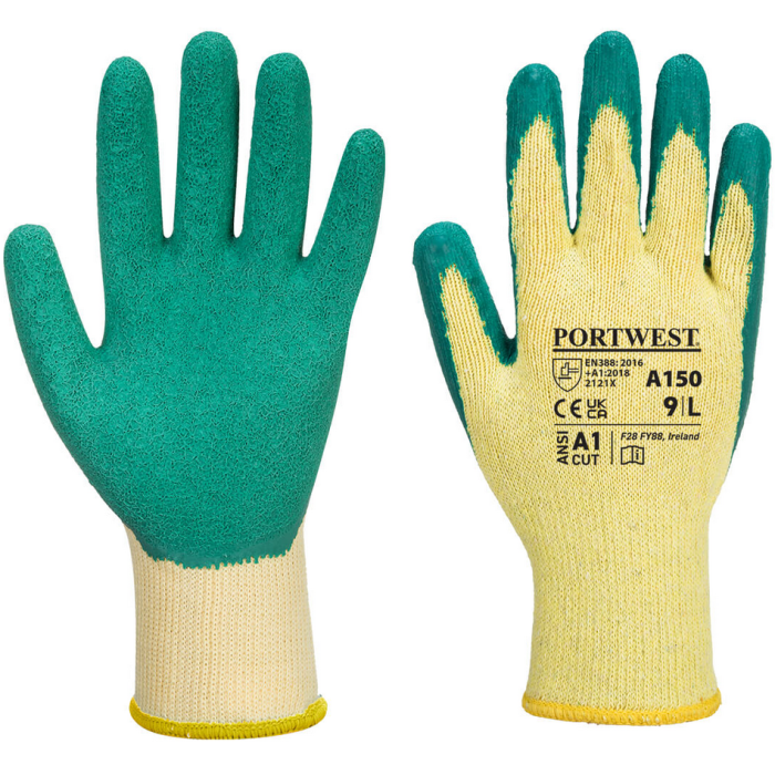 Рукавички робочі з латексним покриттям Portwest A150 Classic Grip A150GNRL р.09 Жовтий/Зелений 1 пара